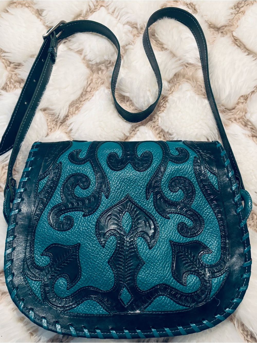Leaders in Leather Tooled Bag from Paraguay